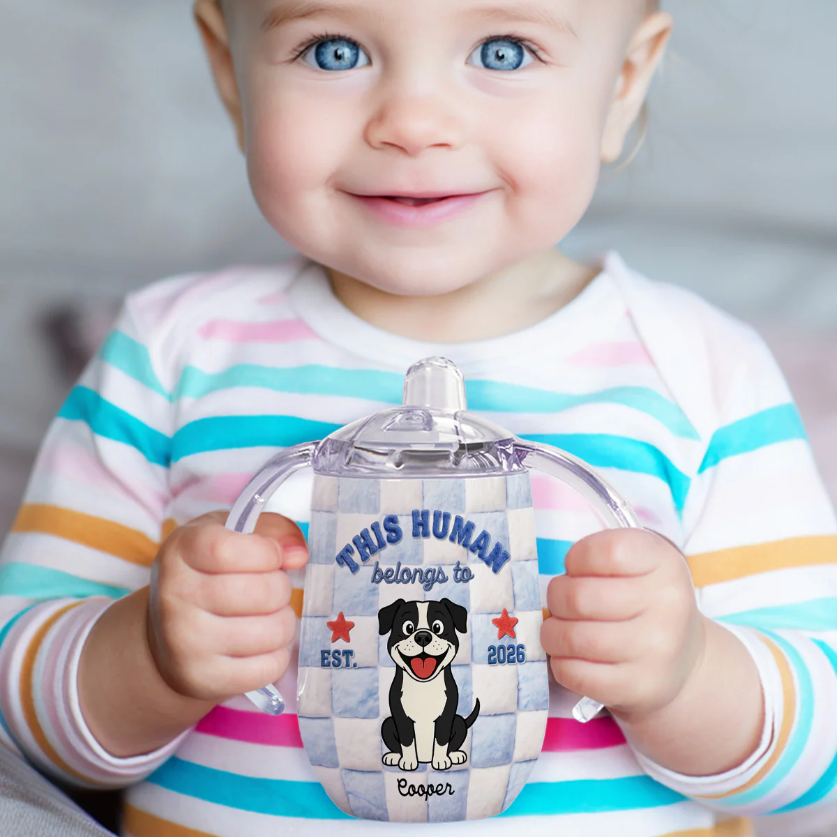 This Human Belongs To - Personalized Custom 3D Effect Sippy Cup With Handles - Image 2