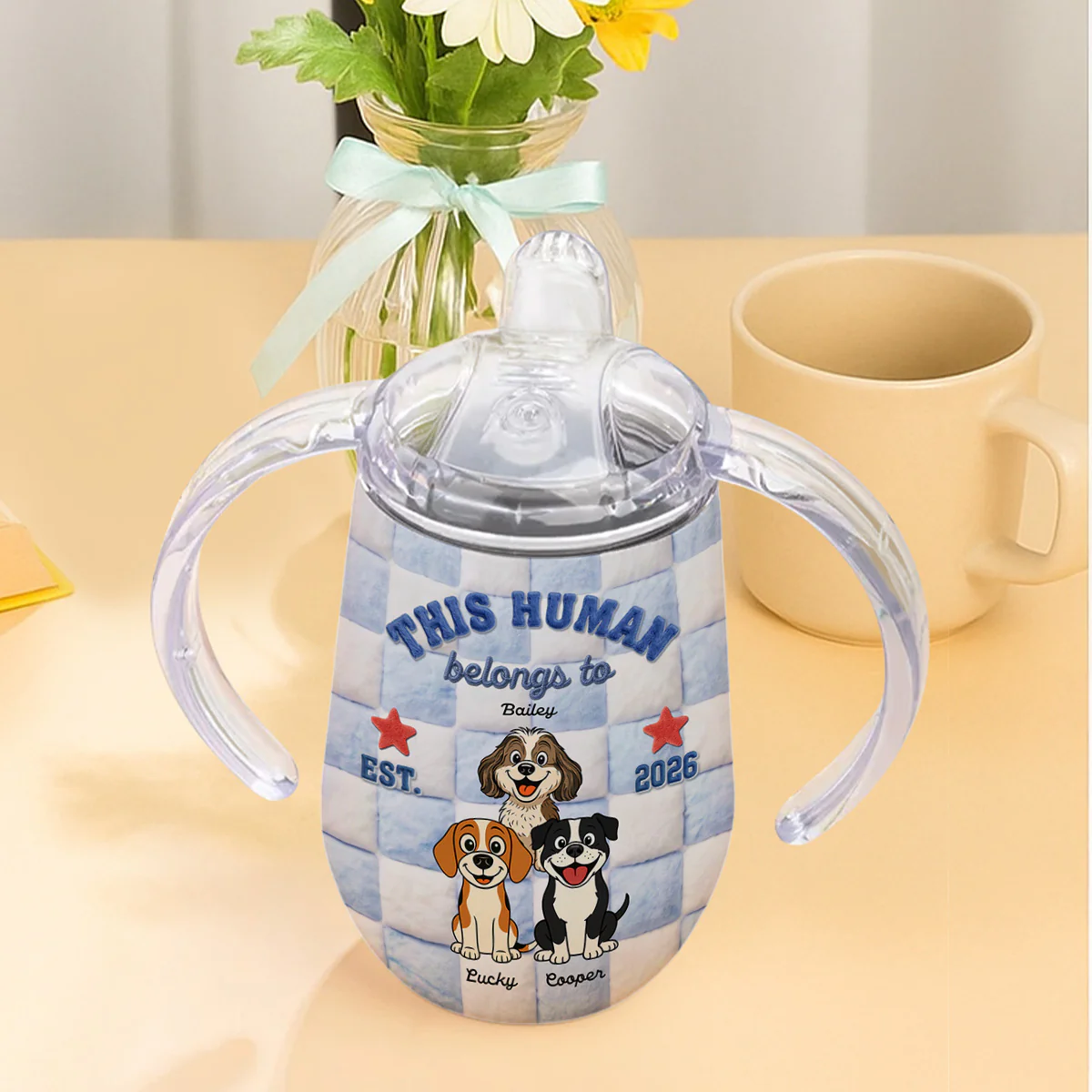 This Human Belongs To - Personalized Custom 3D Effect Sippy Cup With Handles - Image 4