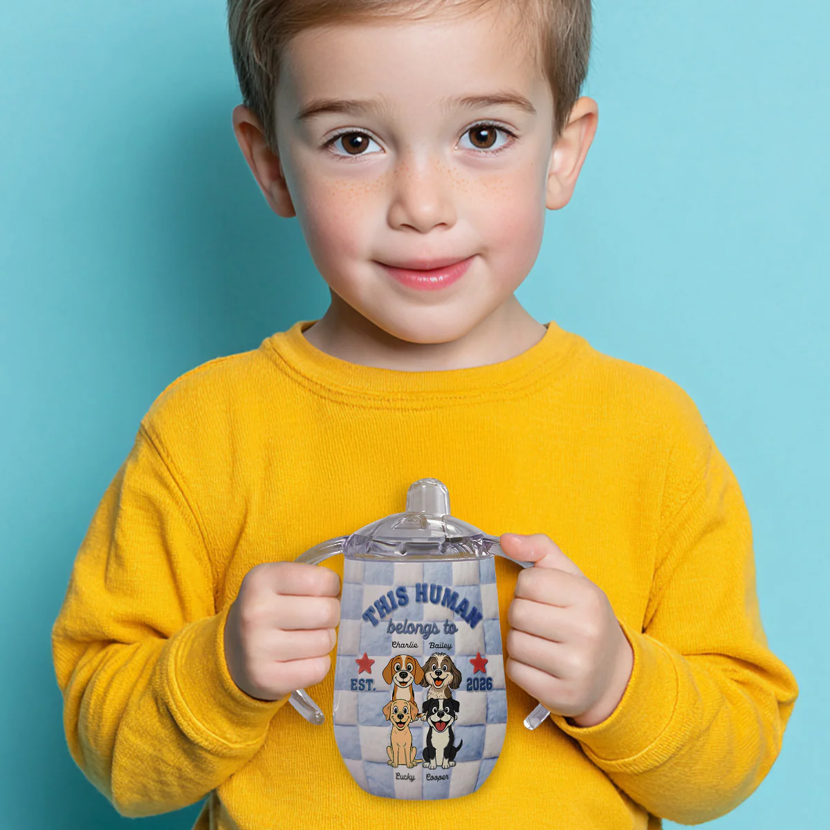 This Human Belongs To - Personalized Custom 3D Effect Sippy Cup With Handles - Image 5
