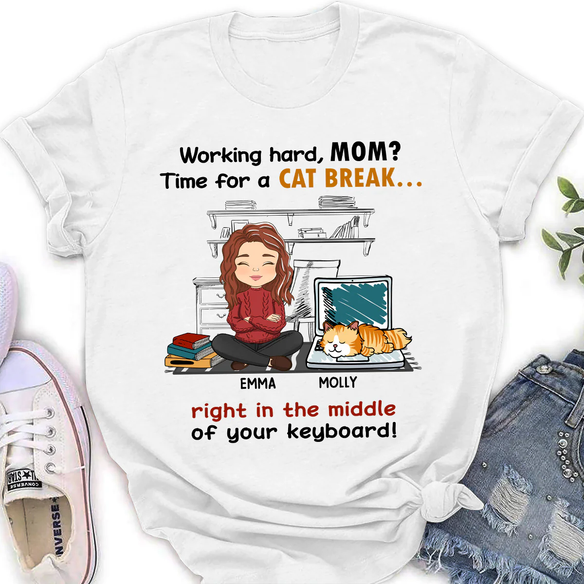 Time For Cat Break - Personalized Custom Women T-shirt - Image 2