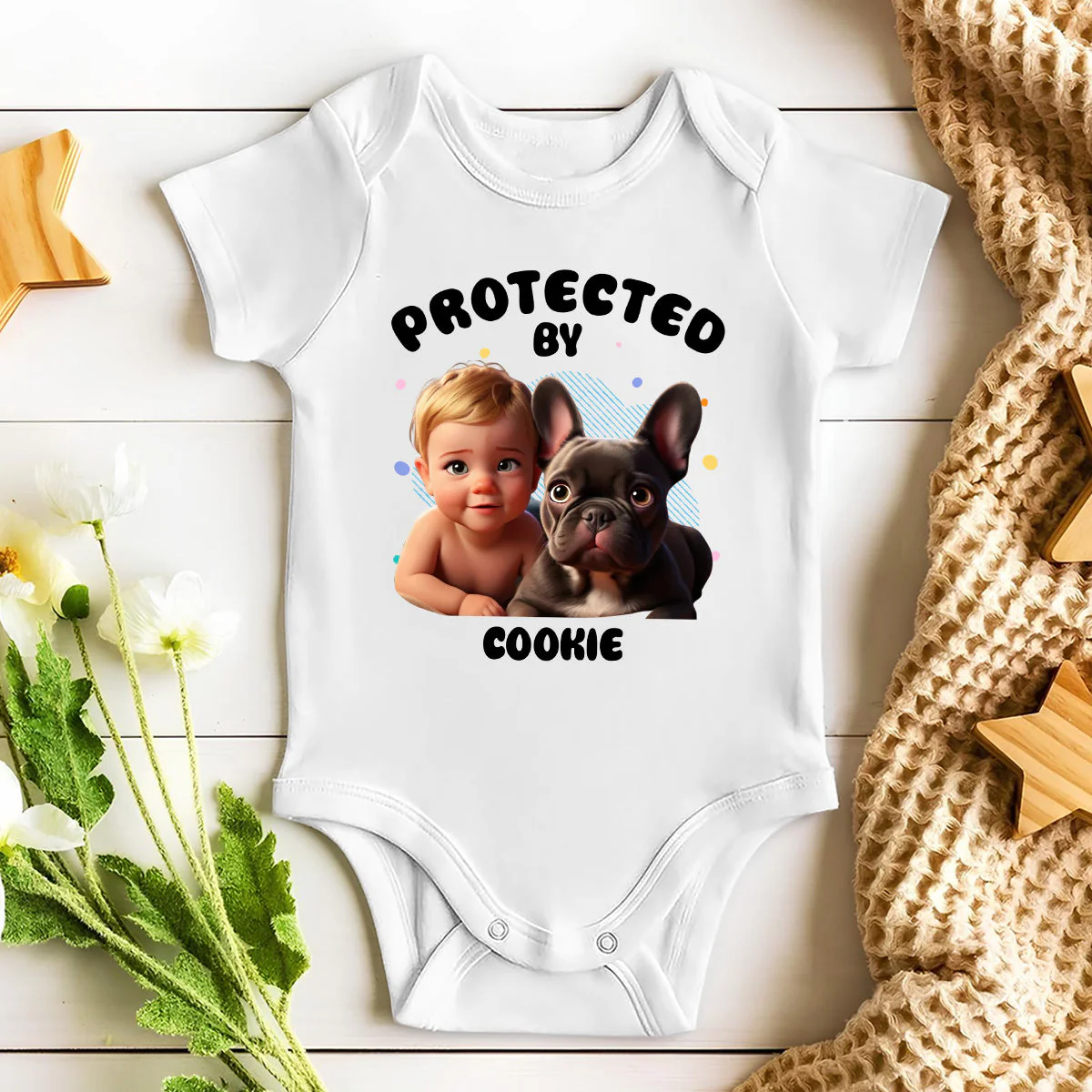 Tiny Human Protected By Dogs - Personalized Custom Baby Onesie - Image 3