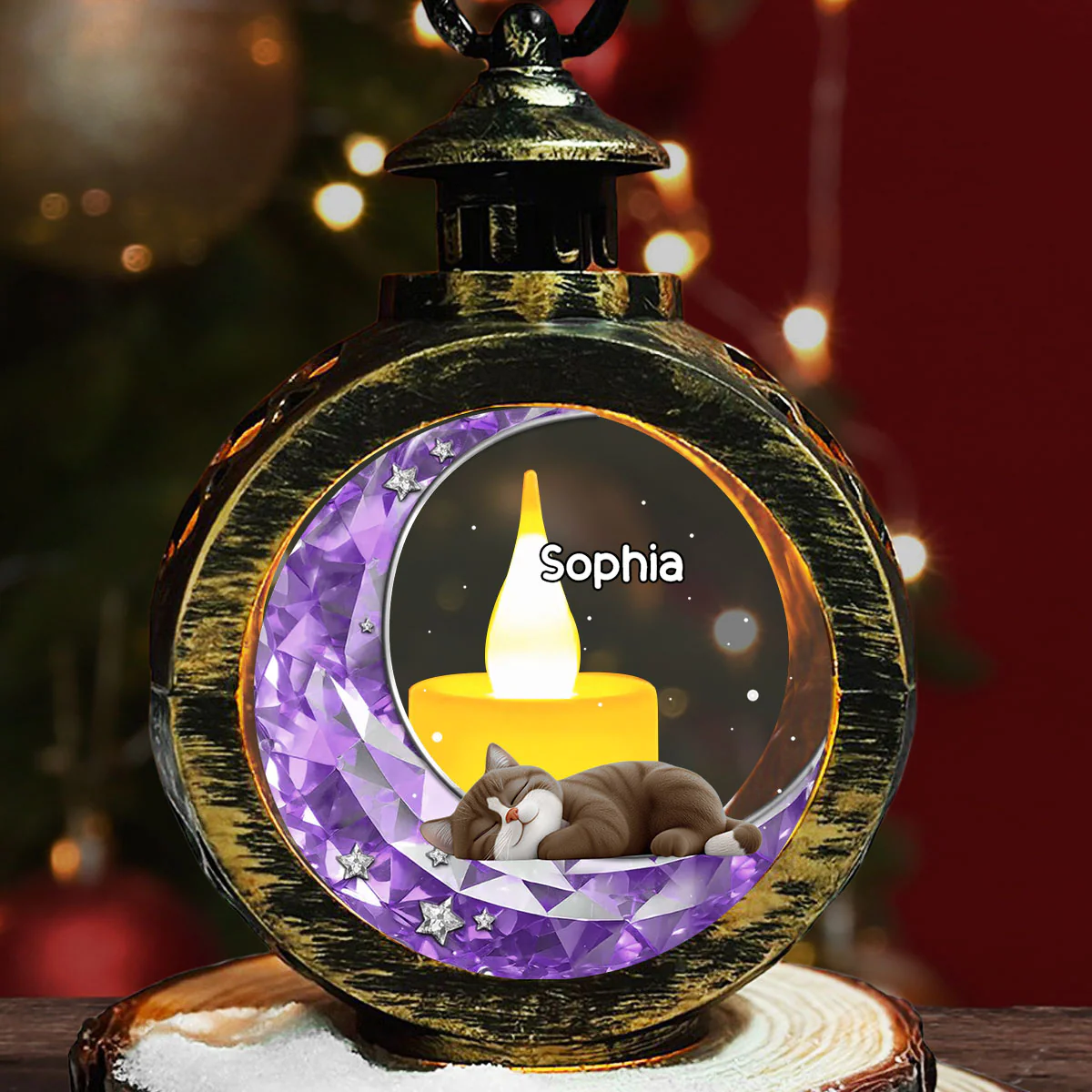 To The Moon And Back Cat Ver - Personalized Custom 3D Effect Christmas Lantern