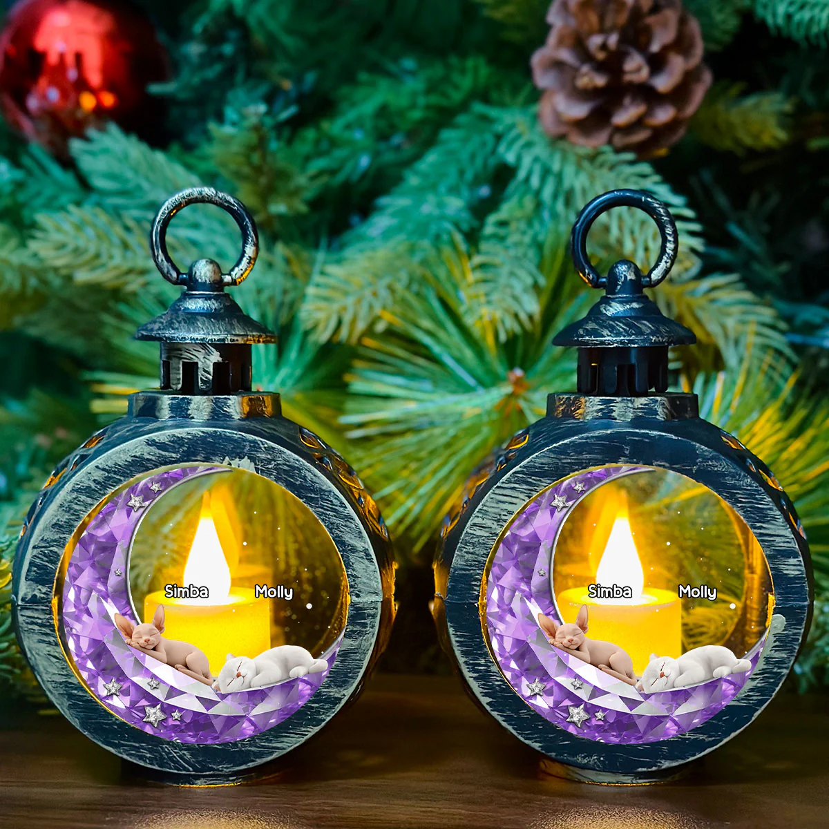 To The Moon And Back Cat Ver - Personalized Custom 3D Effect Christmas Lantern - Image 2
