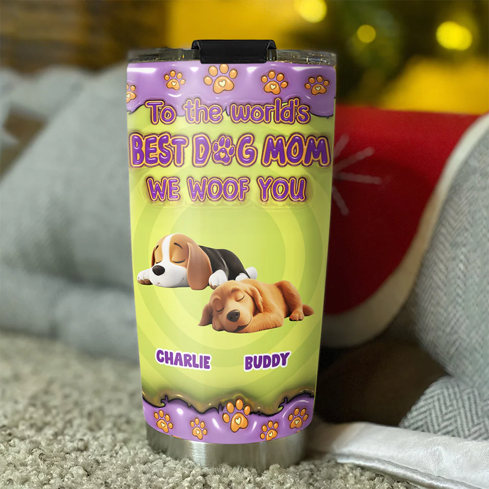 To The World Best Dog Mom - Personalized Custom 3D Inflated Effect Tumbler - Image 3