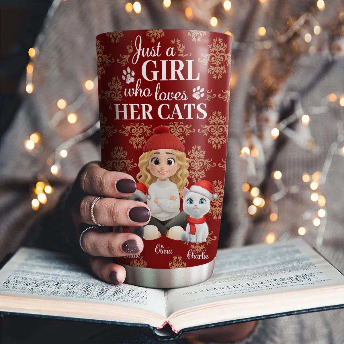 Toile Cat Cartoon Christmas - Personalized Custom Tumbler - Image 2
