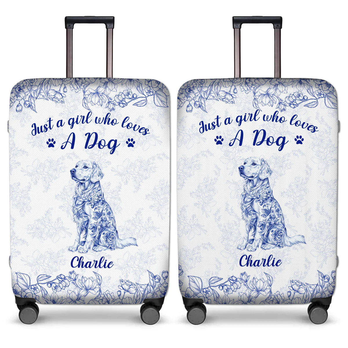 Toile De Jouy And Dog - Personalized Custom Luggage Cover