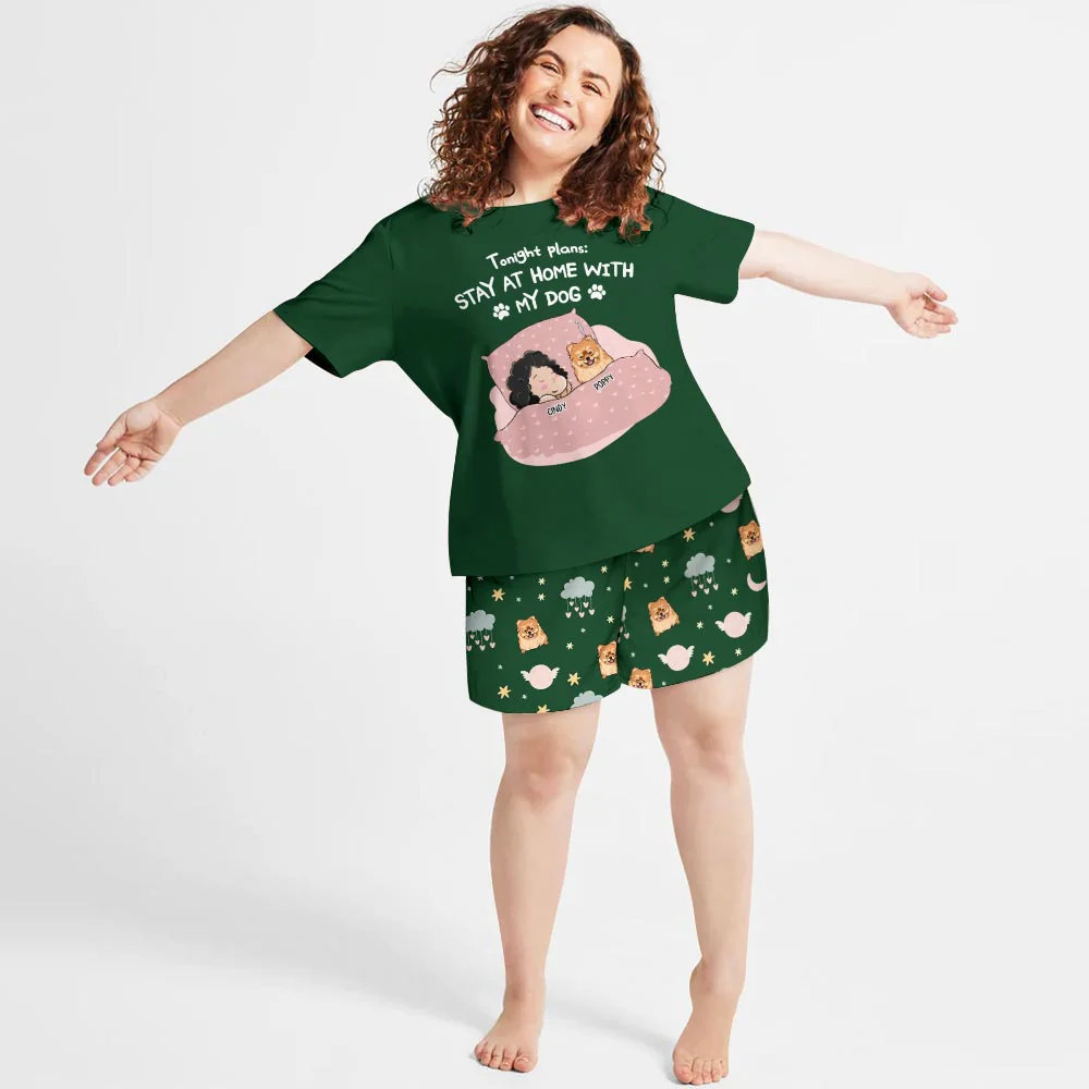 Tonight Plans Peeking Dog - Personalized Custom Short Pajama Set - Image 3