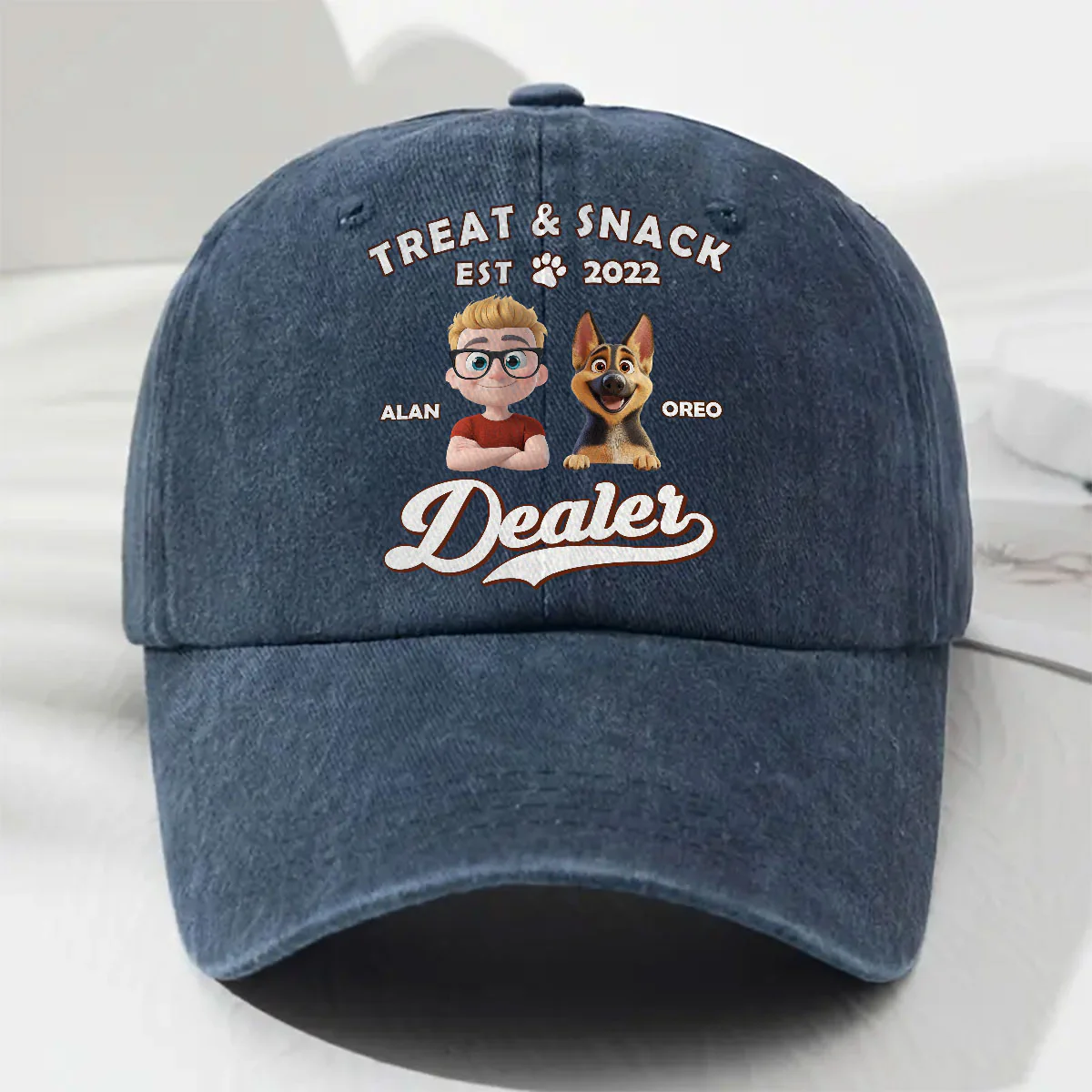 Treat Dealer - Personalized Custom Vintage Washed Denim Cap - Image 3