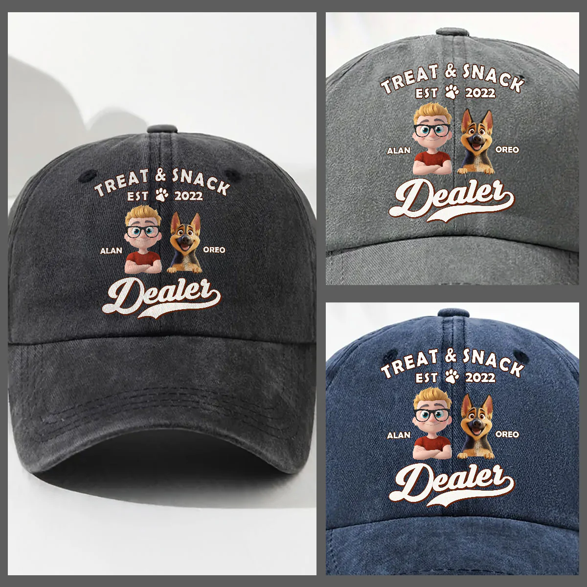 Treat Dealer - Personalized Custom Vintage Washed Denim Cap - Image 5