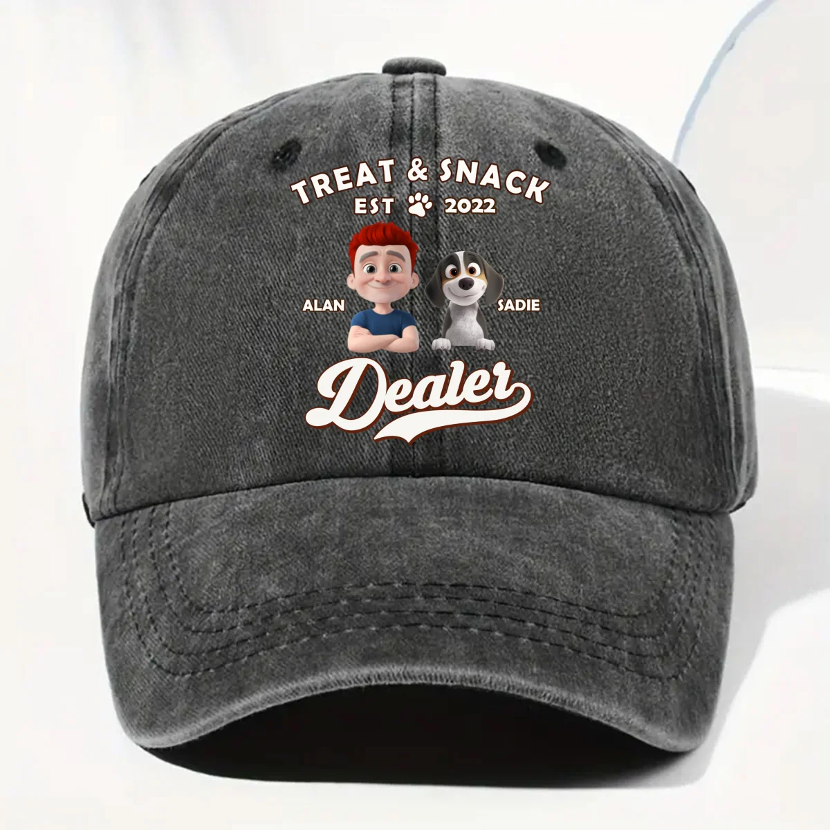 Treat Dealer - Personalized Custom Vintage Washed Denim Cap - Image 7