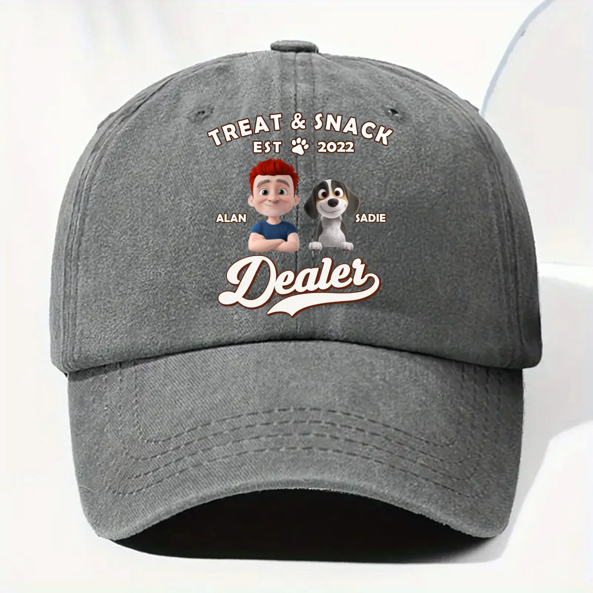 Treat Dealer - Personalized Custom Vintage Washed Denim Cap - Image 8