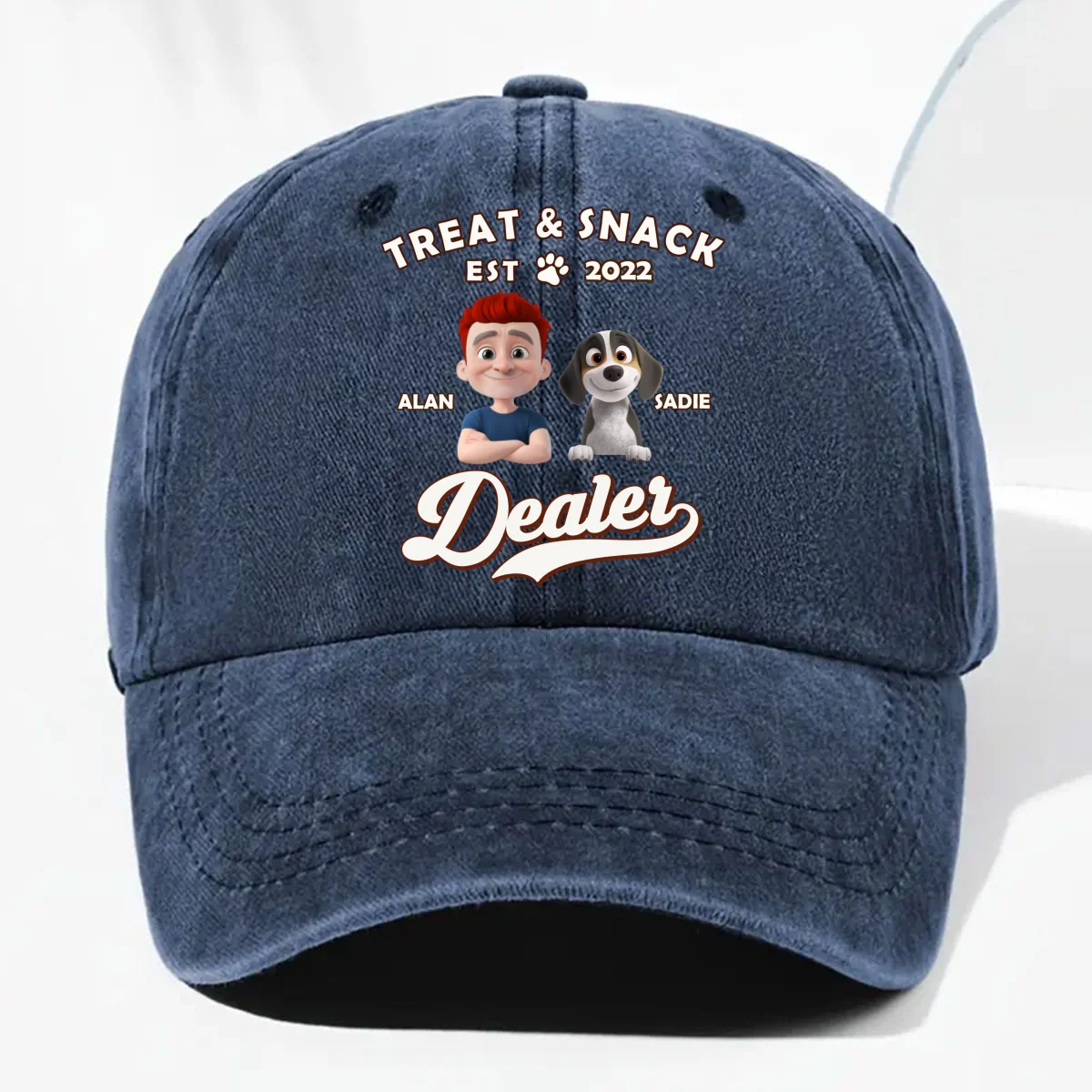 Treat Dealer - Personalized Custom Vintage Washed Denim Cap - Image 9