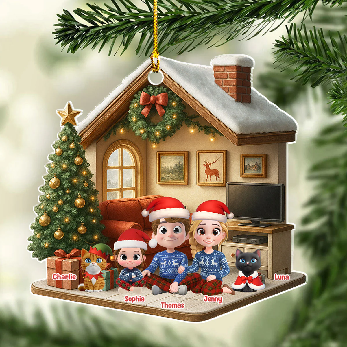 Under A Happy Roof With Cats - Personalized Custom 3D Effect Acrylic Ornament - Image 3