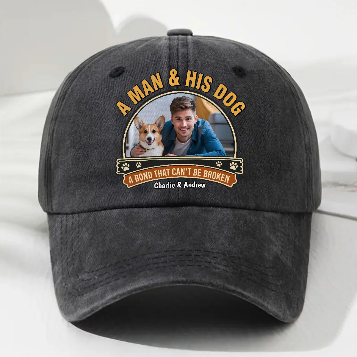 Unshakeable Dog Love Photo - Personalized Custom Vintage Washed Denim Cap