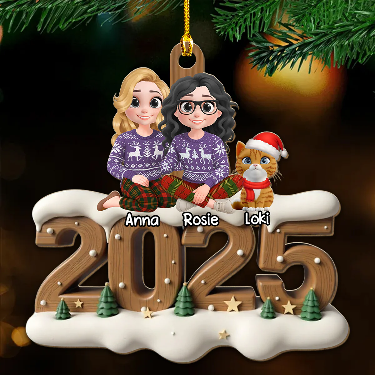 Us Together With Cats Onwards - Personalized Custom 3D Effect Wood Ornament - Image 2