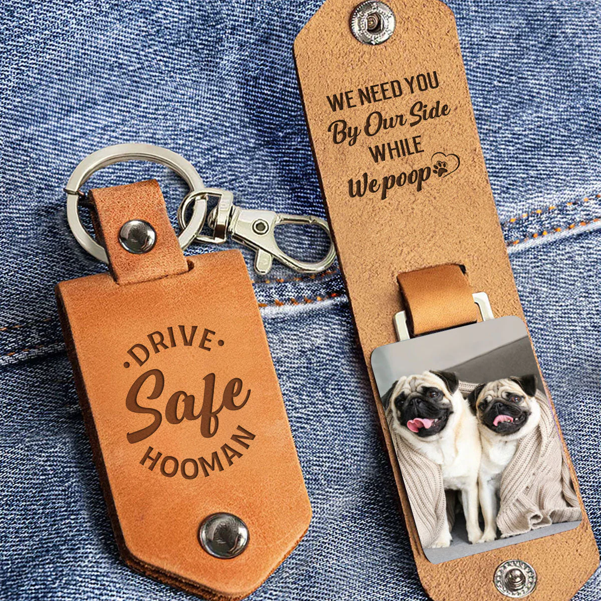 Waiting While I Poop - Personalized Leather Photo Keychain - Image 2