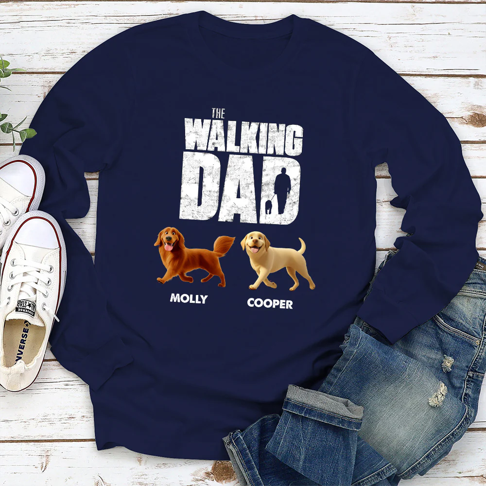 Walking Dog Dad - Personalized Custom Long Sleeve T-Shirt - Image 2