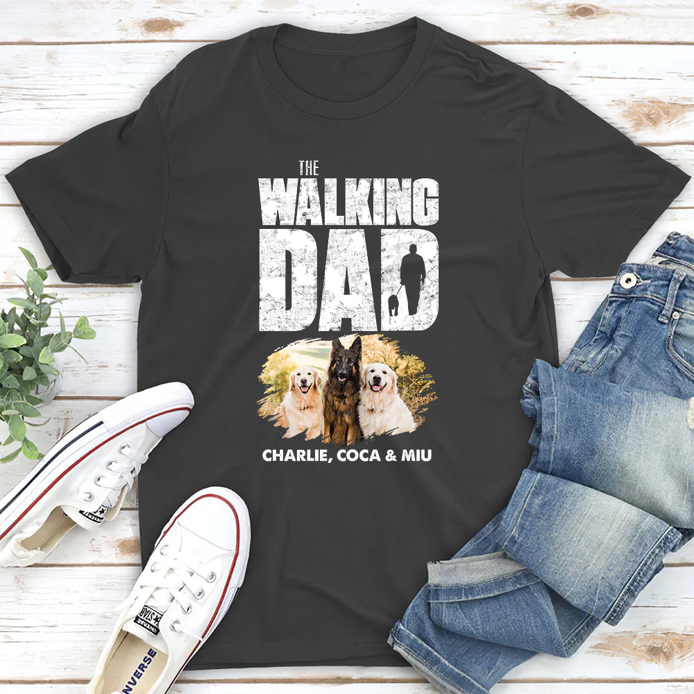 Walking Dog Dad Photo - Personalized Custom Unisex T-Shirt - Image 4