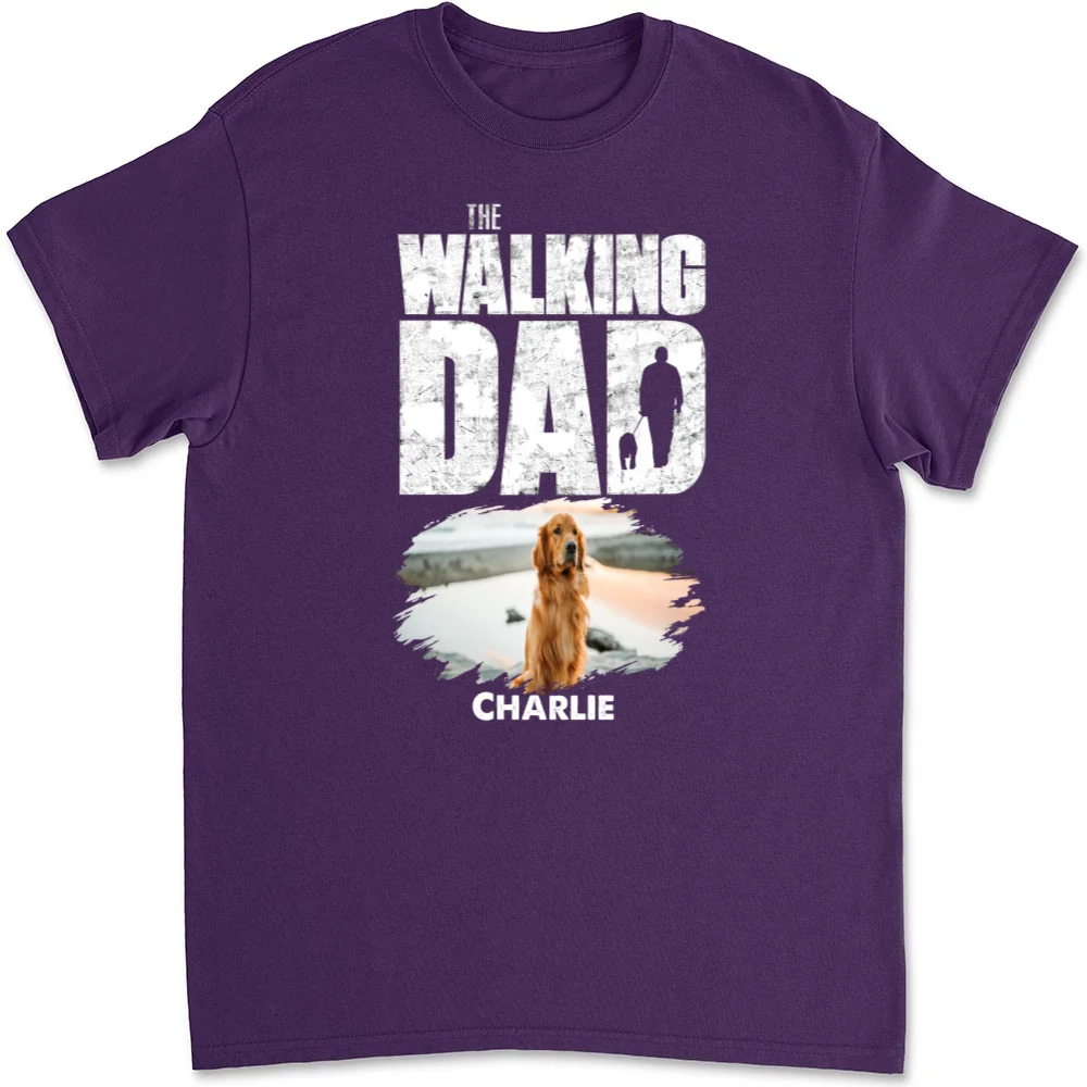 Walking Dog Dad Photo - Personalized Custom Unisex T-Shirt - Image 9