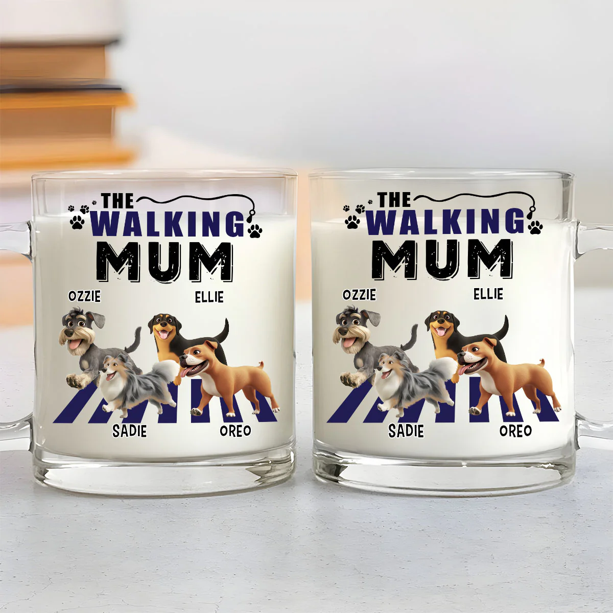 Walking Mom Cartoon - Personalized Custom Glass Mug - Image 3