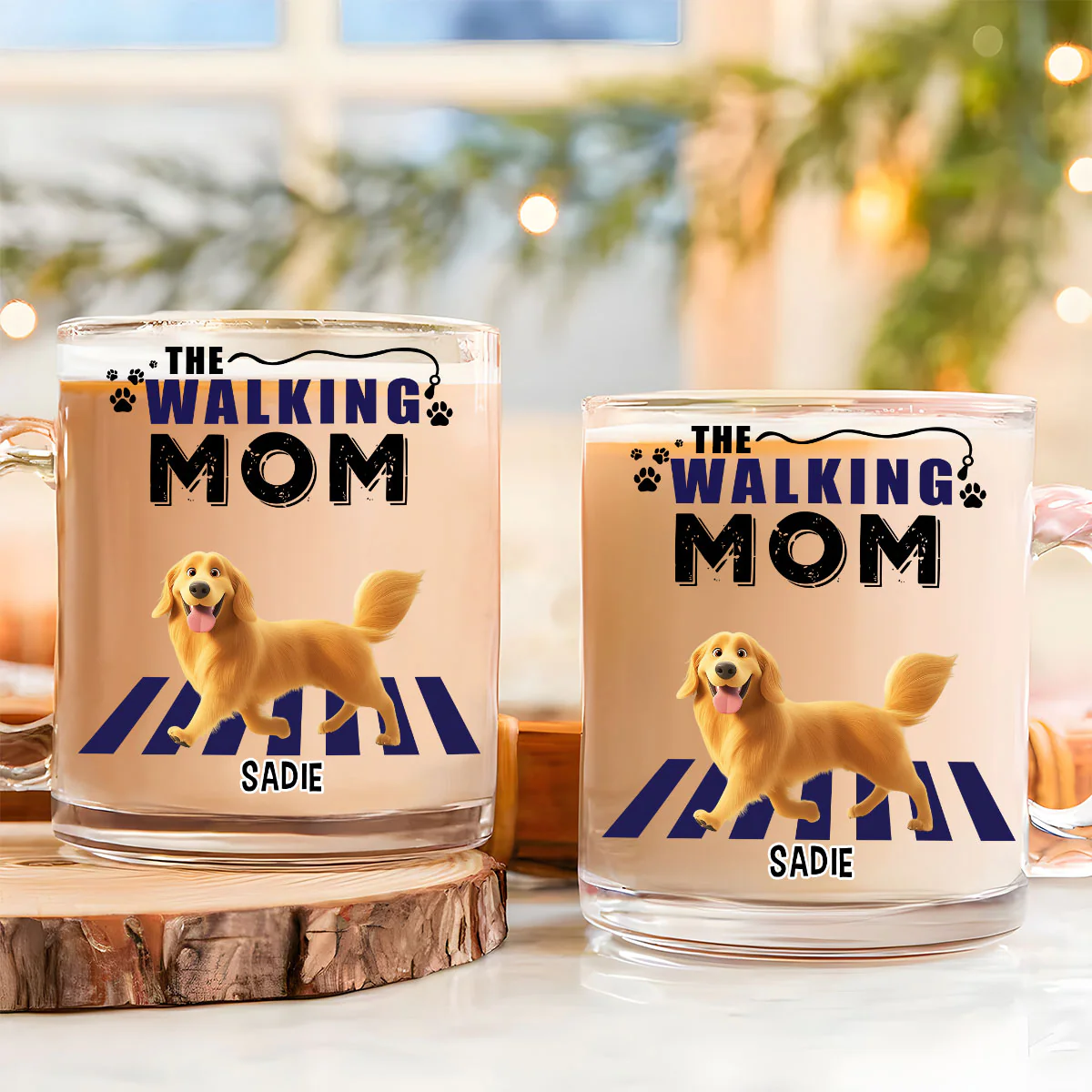 Walking Mom Cartoon - Personalized Custom Glass Mug - Image 4