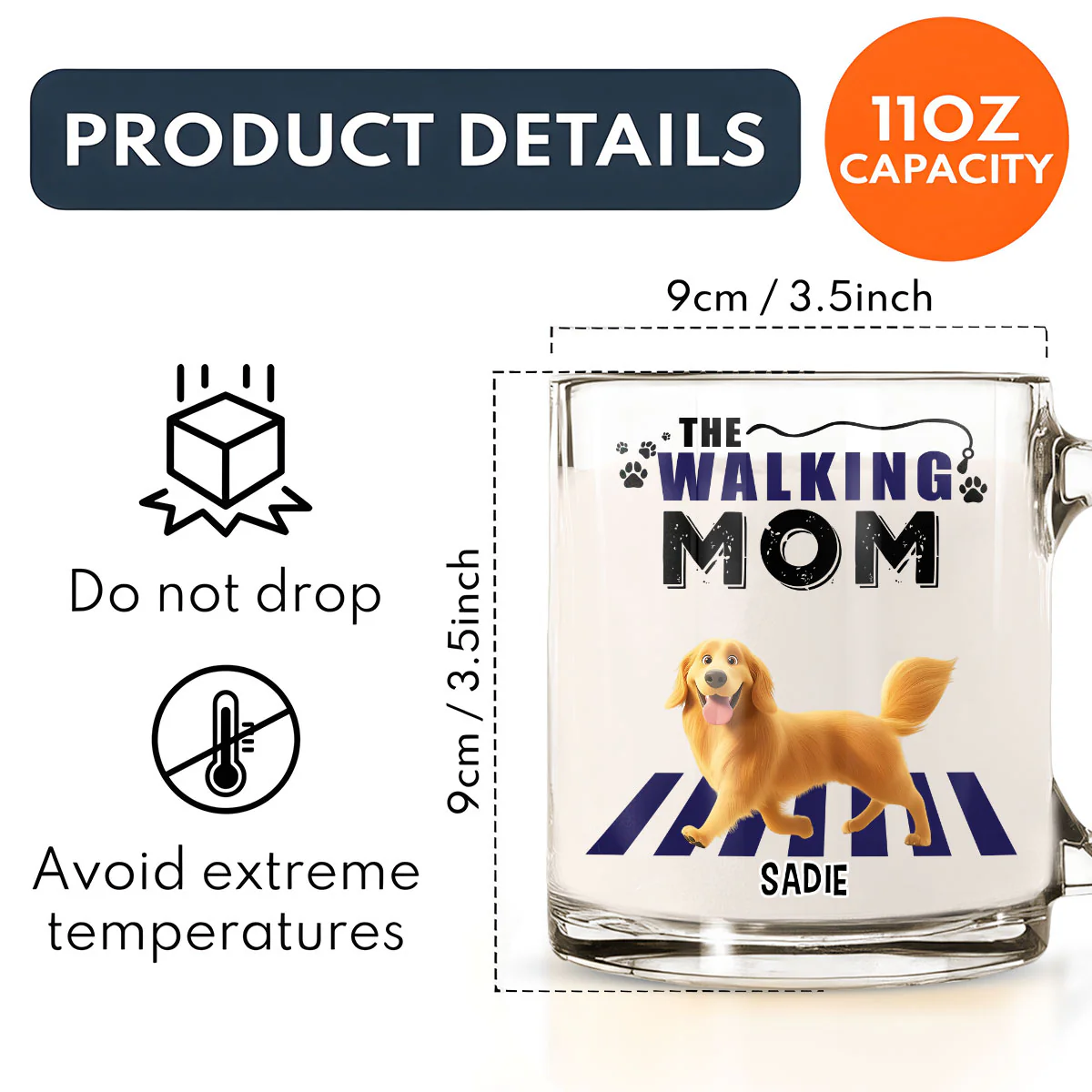 Walking Mom Cartoon - Personalized Custom Glass Mug - Image 5