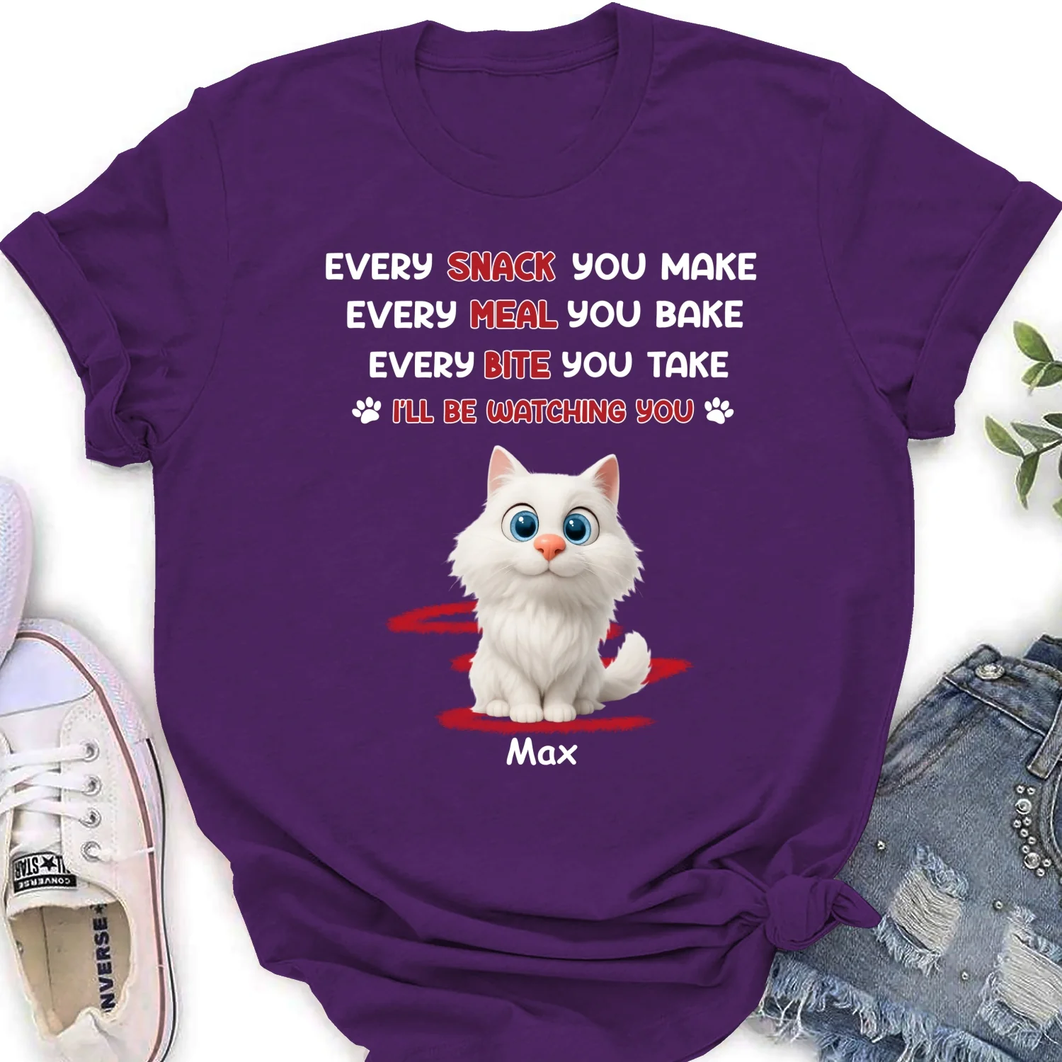 Watching You Forever Cat Version - Personalized Custom Women's T-Shirt - Image 10