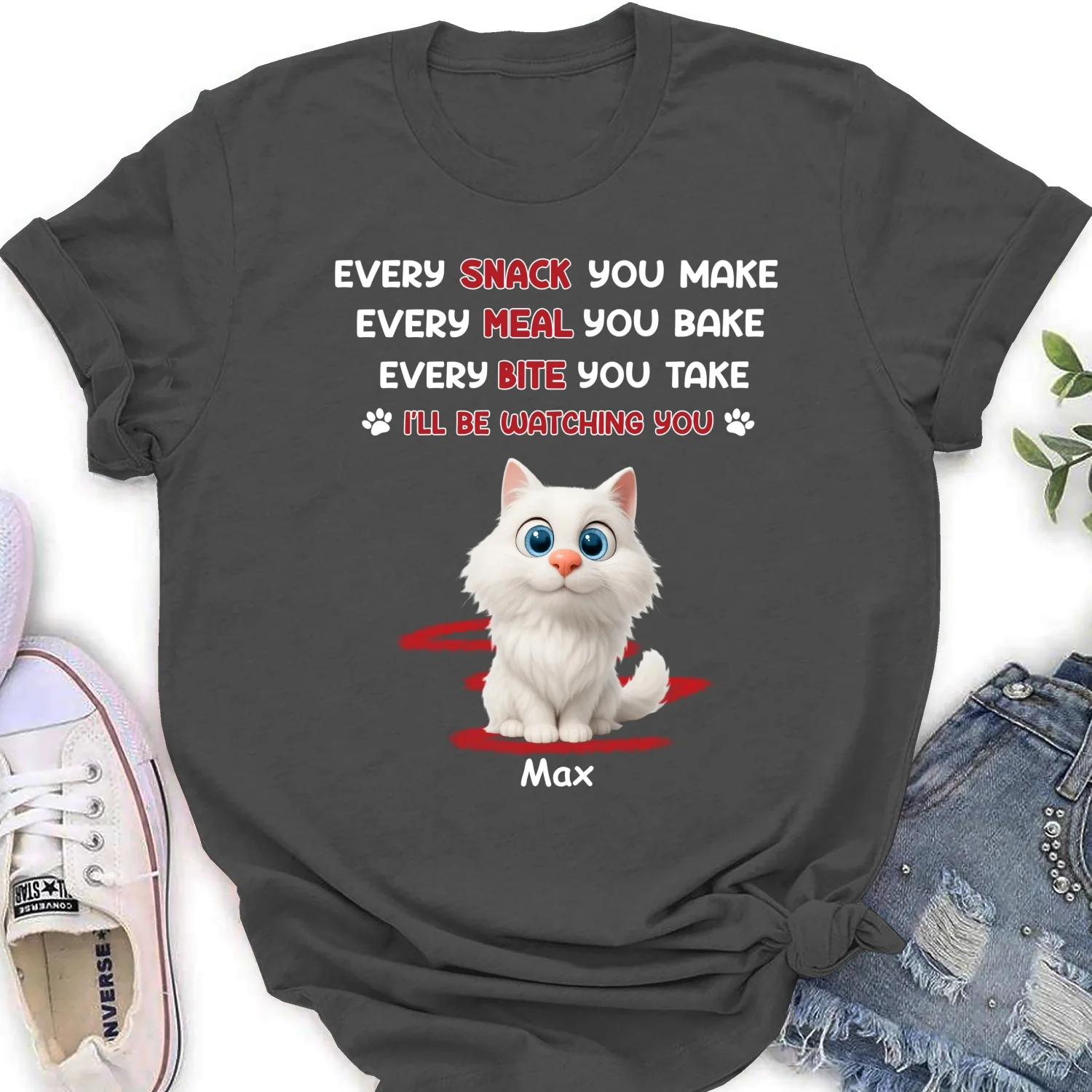 Watching You Forever Cat Version - Personalized Custom Women's T-Shirt - Image 9