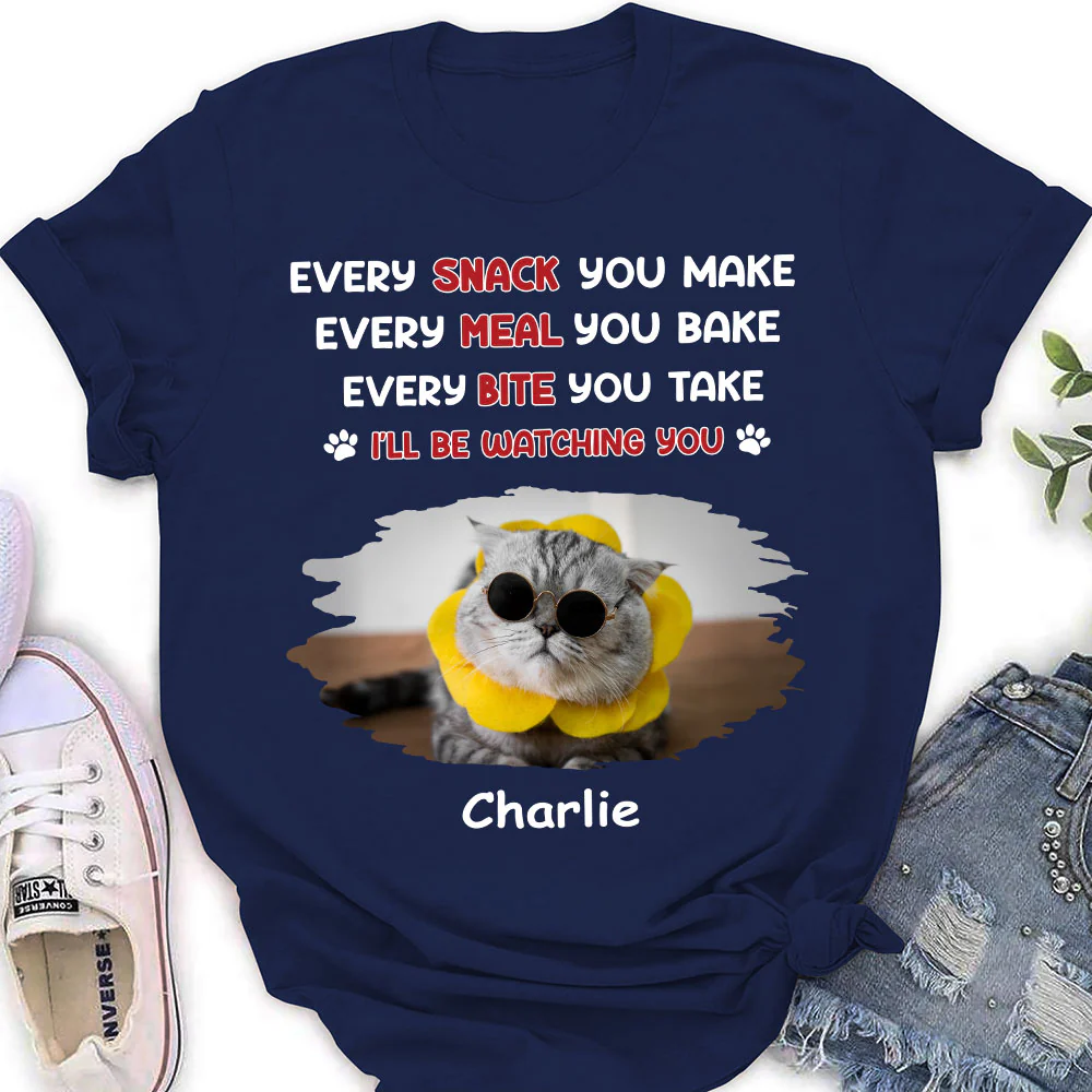 Watching You Forever Cat Version Photo - Personalized Custom Women's T-Shirt - Image 2