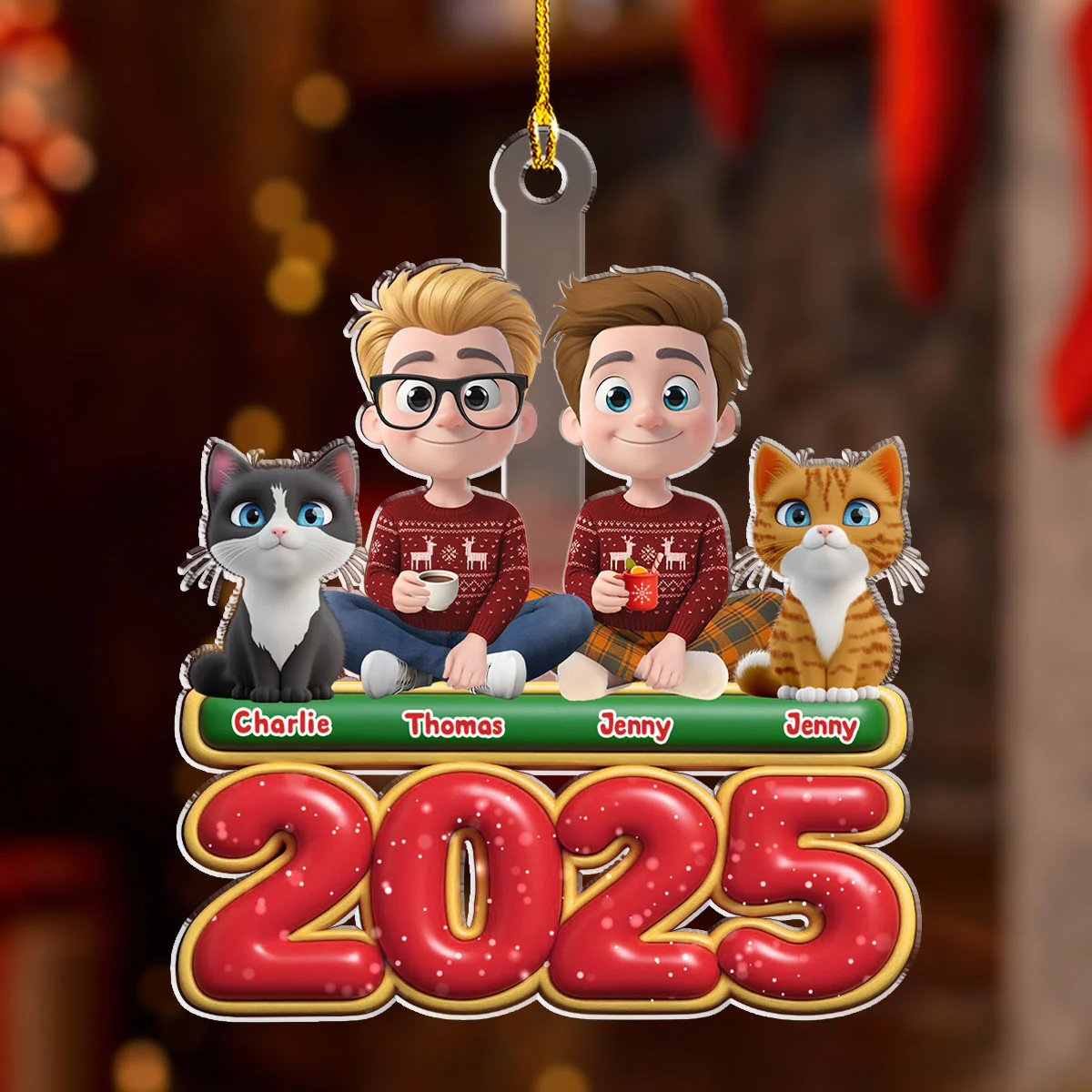 We And Our Cat Version 2 - Personalized Custom Acrylic Ornament - Image 3