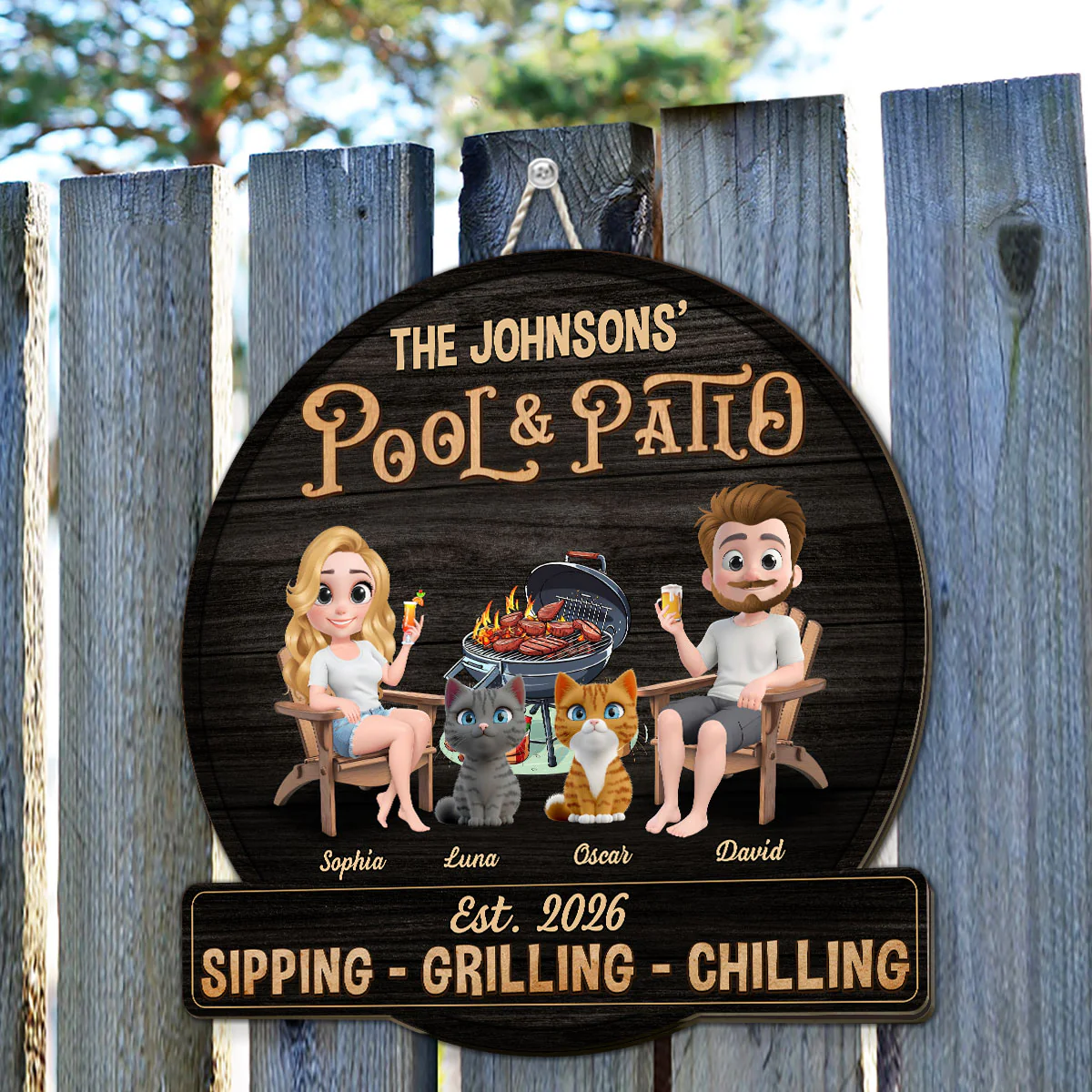 We At Pool And Patio With Cat - Personalized Custom Wood Sign - Image 4