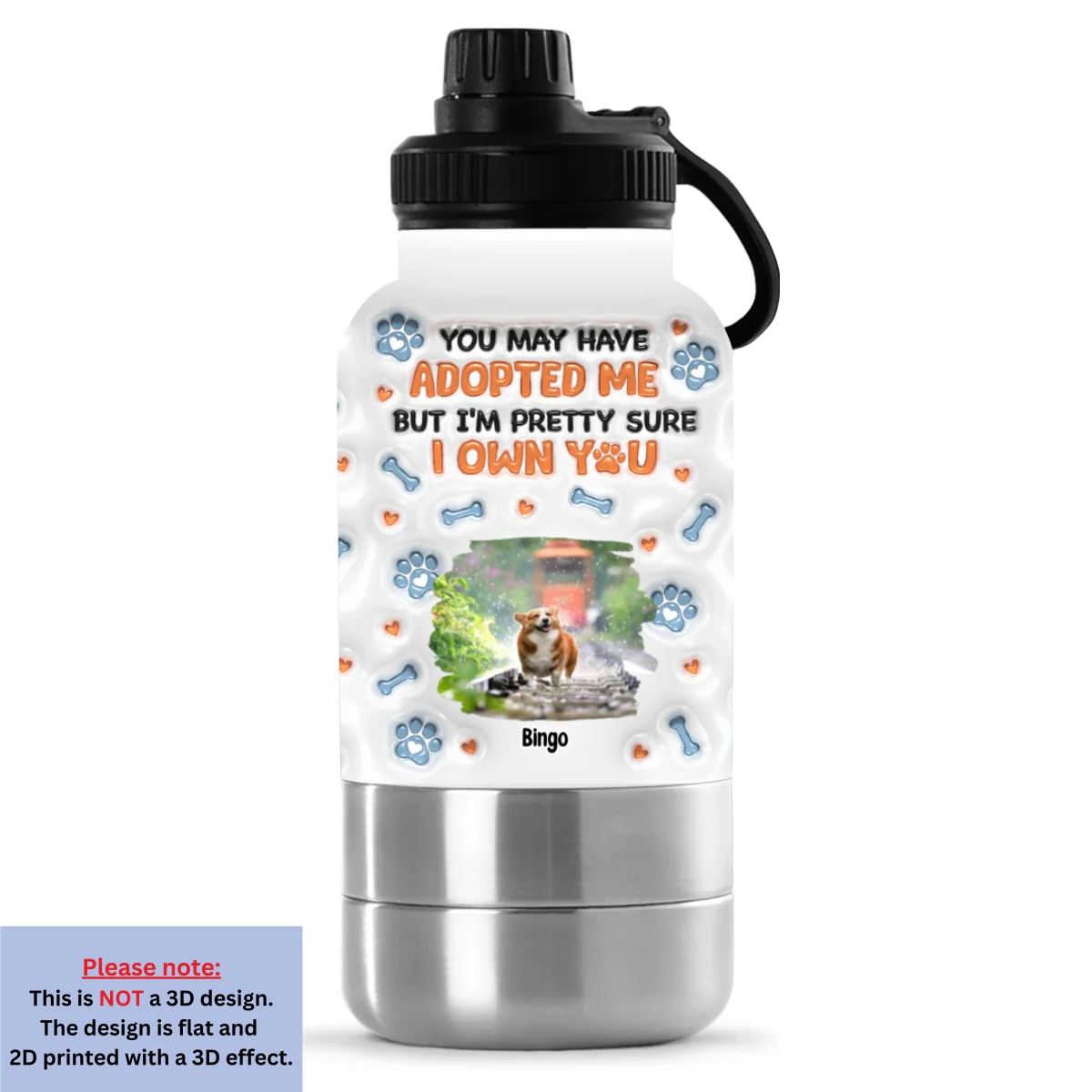We Own You Photo - Personalized Custom 3D Inflated Effect 30oz Water Bottle With Pet Bowl - Image 7