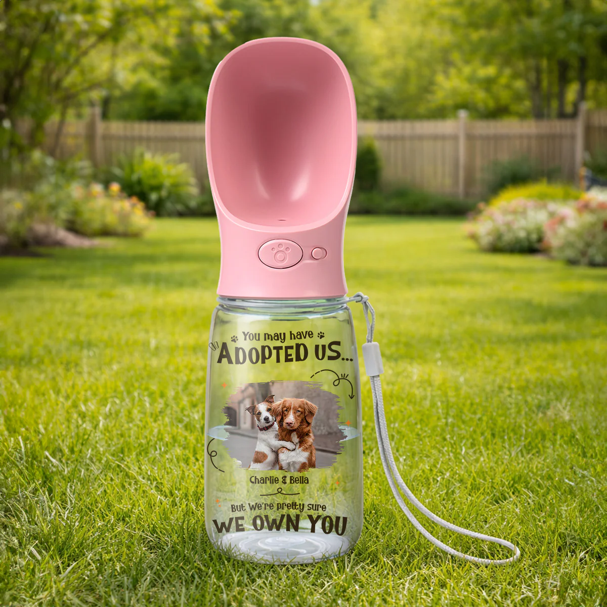 We Own You Photo - Personalized Custom Pet Water Bottle With Drinking Feeder - Image 2