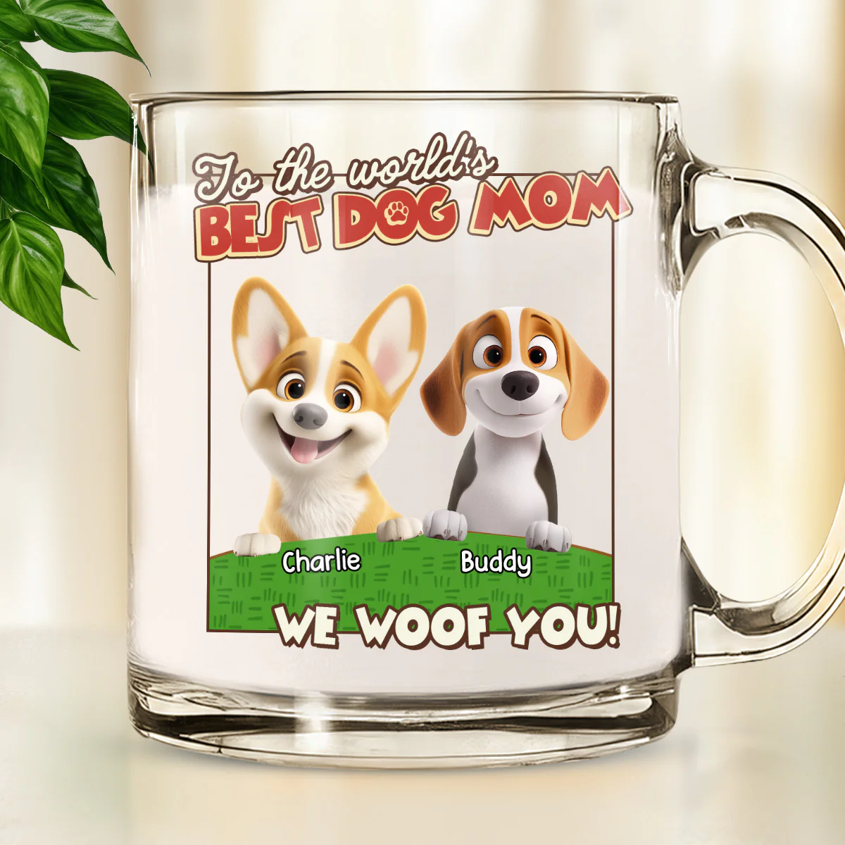 We Woof You Dog Mom Dad Cartoon - Personalized Custom Glass Mug