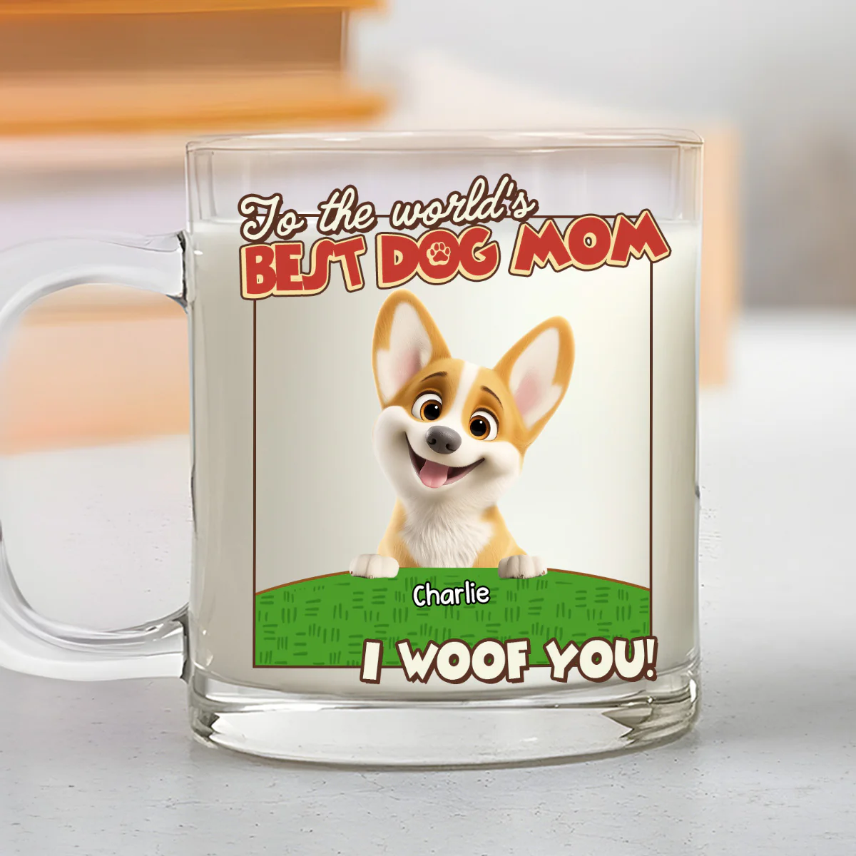 We Woof You Dog Mom Dad Cartoon - Personalized Custom Glass Mug - Image 2