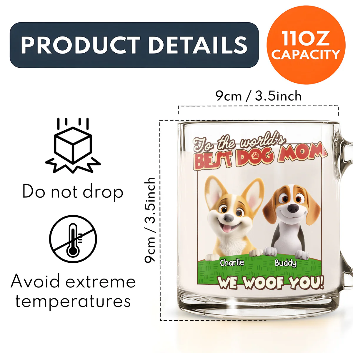 We Woof You Dog Mom Dad Cartoon - Personalized Custom Glass Mug - Image 5