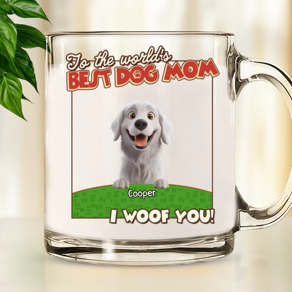 We Woof You Dog Mom Dad Cartoon - Personalized Custom Glass Mug - Image 6