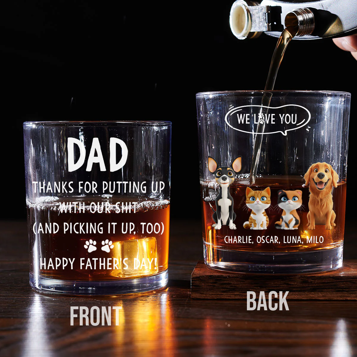 We Woof You With Love Pet Version - Personalized Custom Whiskey Glass - Image 3