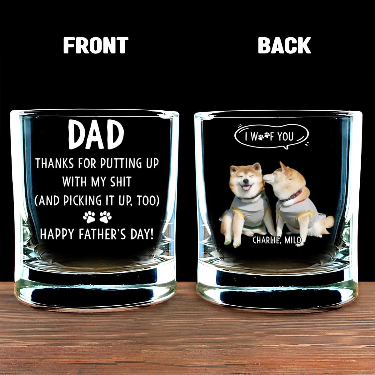 We Woof You With Love Upload Photo Version - Personalized Custom Whiskey Glass - Image 6