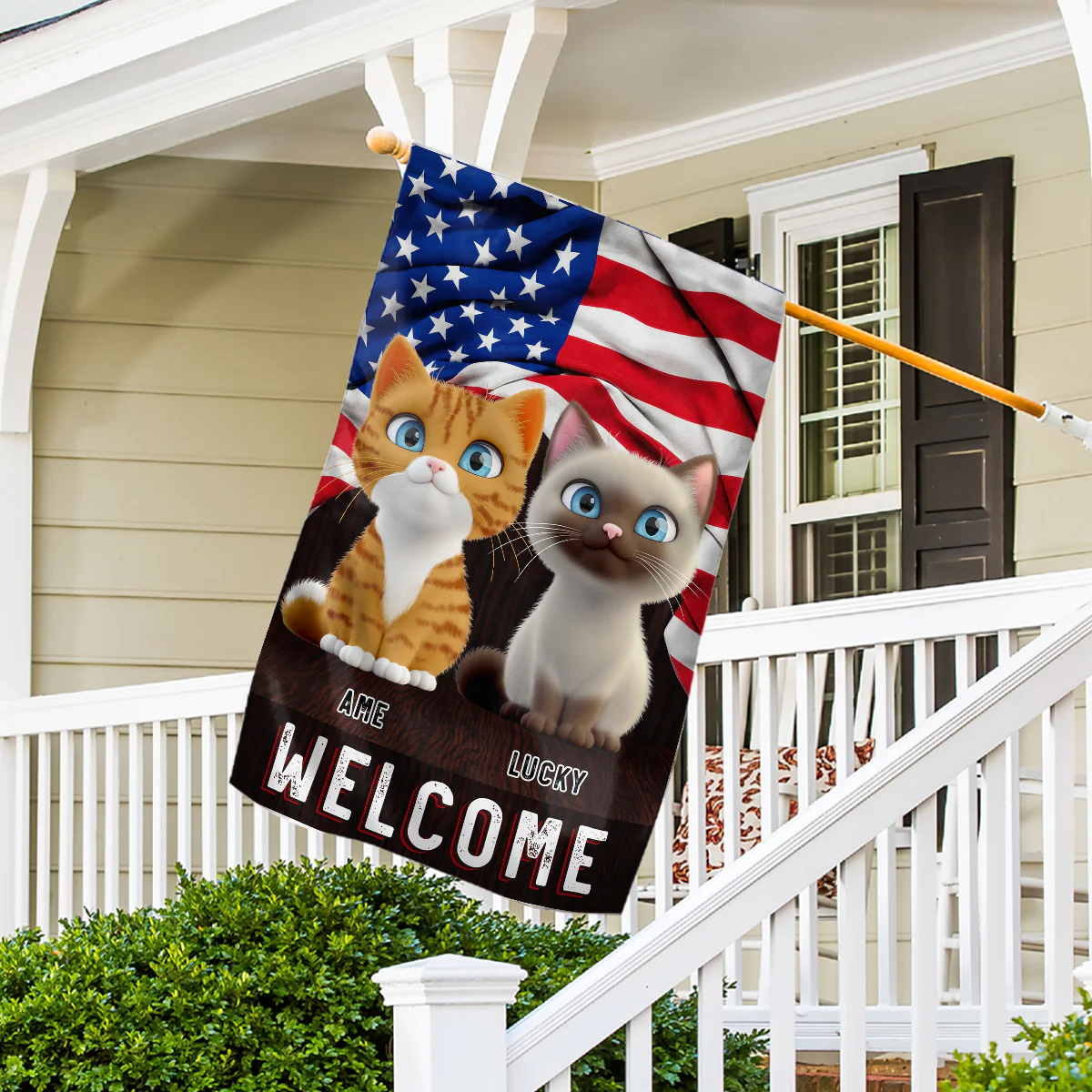 Welcome Cartoon Cat Version - Personalized Custom Flag - Image 4