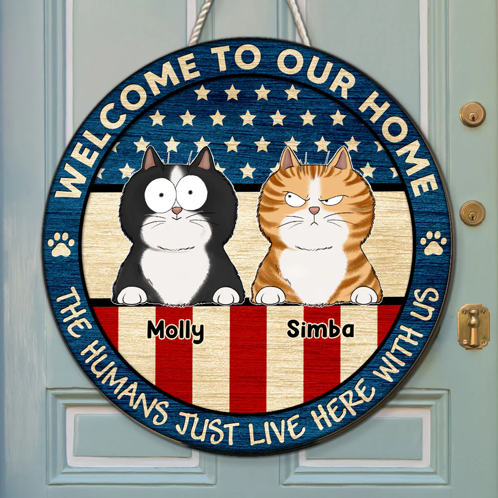 Welcome To Our Home Peeking Cat - Personalized Custom Wood Sign - Image 3