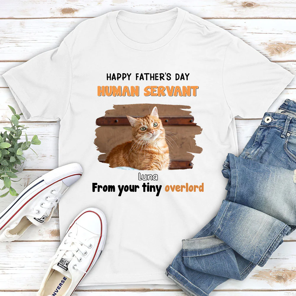 White Cat Overlord And Human Servant Photo - Personalized Custom Unisex T-Shirt - Image 2