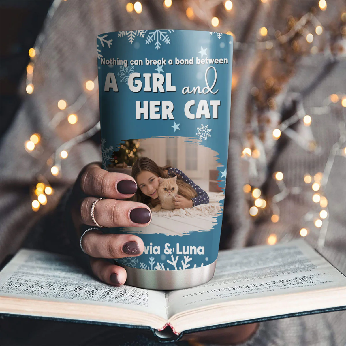White Christmas With Cats Photo - Personalized Custom Tumbler - Image 5