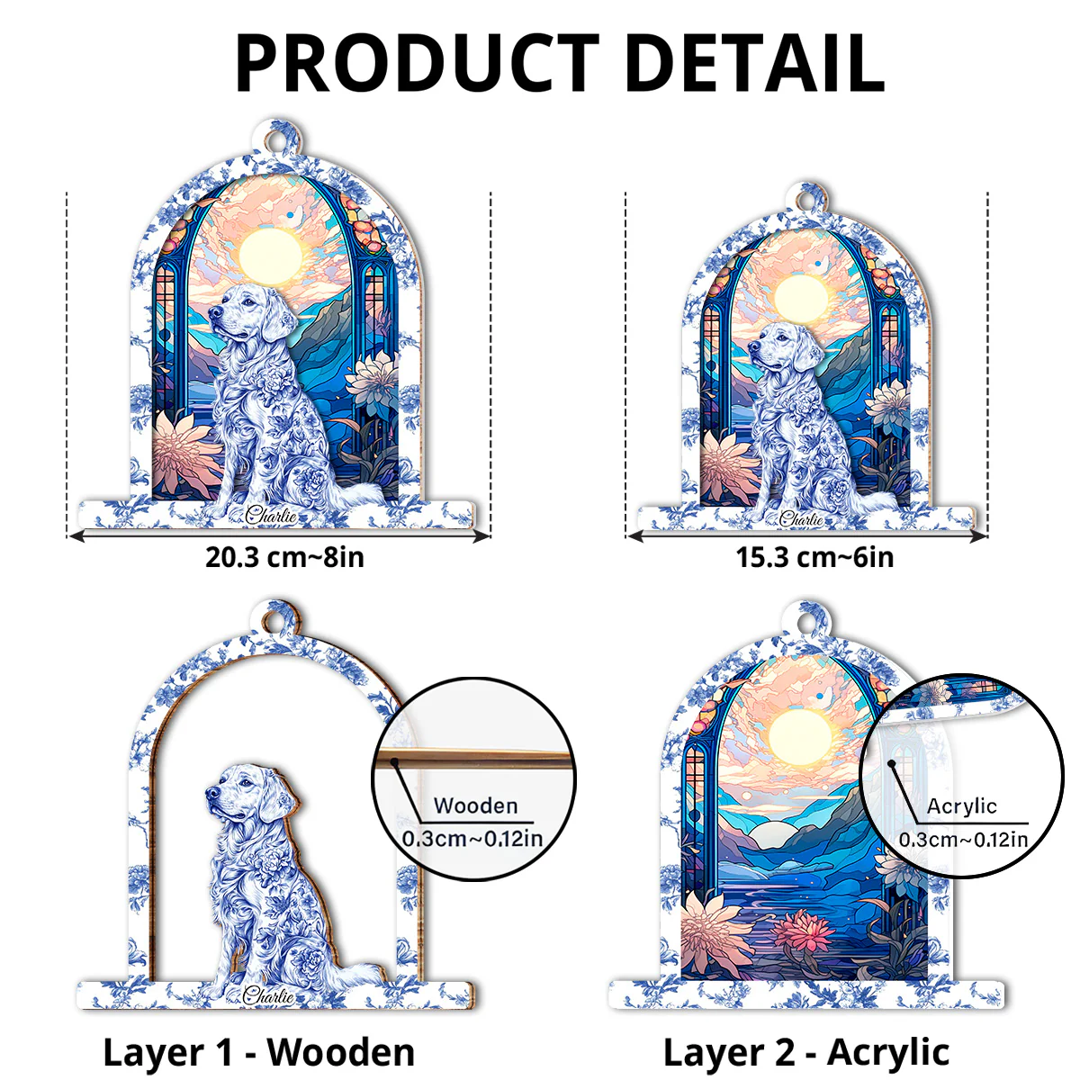 Window Blue Toile Dog - Personalized Custom Suncatcher - Image 4