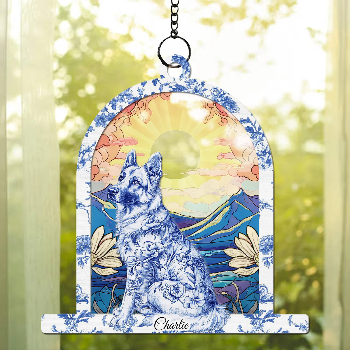 Window Blue Toile Dog - Personalized Custom Suncatcher - Image 5
