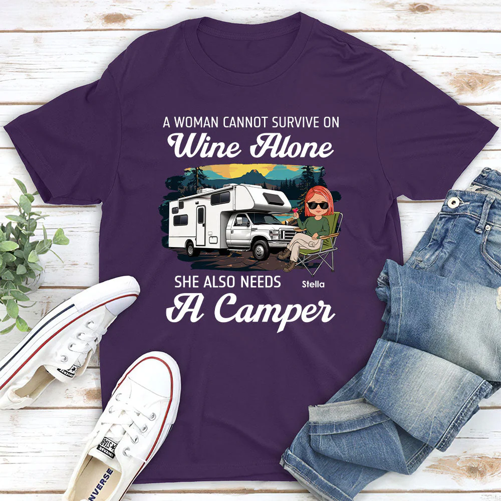 Wine Alone 2 - Personalized Custom Unisex T-shirt - Image 3