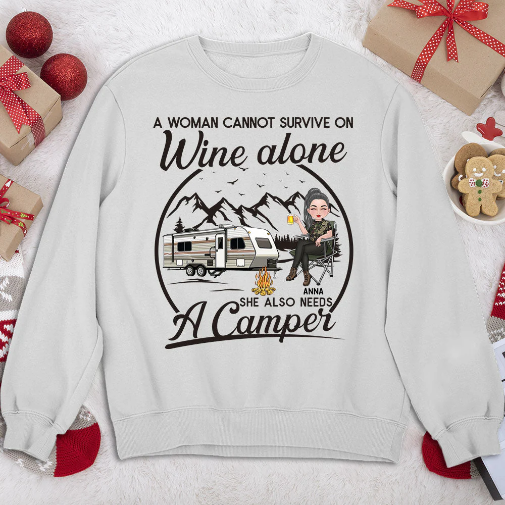 Wine Alone - Personalized Custom Sweatshirt - Image 2