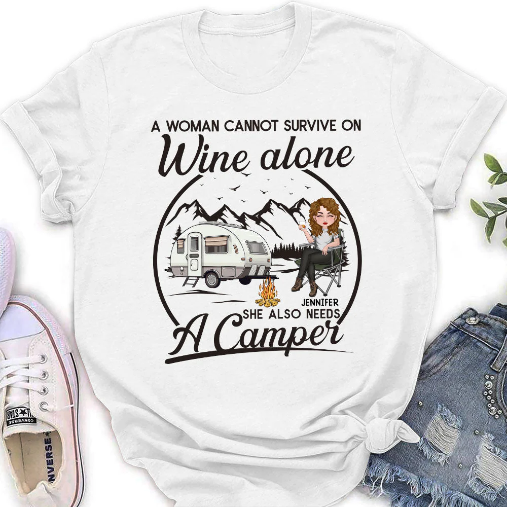 Wine Alone - Personalized Custom Women's T-shirt - Image 2