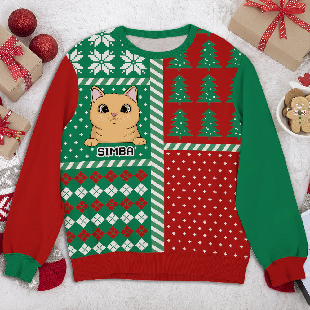 Winter Cat Patchwork - Personalized Custom All-Over-Print Sweatshirt - Image 3