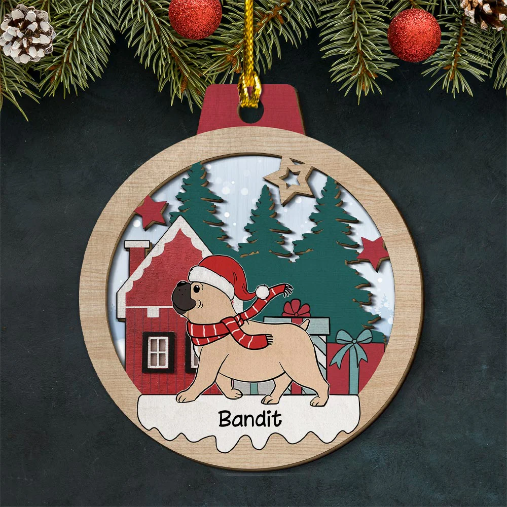 Winter Dog Walking - Personalized Custom 2-layered Wood Ornament - Image 5